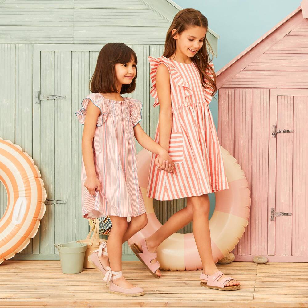 Pisamonas-Girls Pink Canvas Ballerina Shoes with Ribbon Ties | Childrensalon Outlet