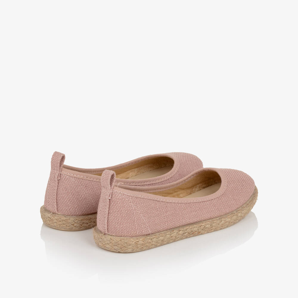 Pisamonas-Girls Pink Canvas Ballerina Shoes with Ribbon Ties | Childrensalon Outlet