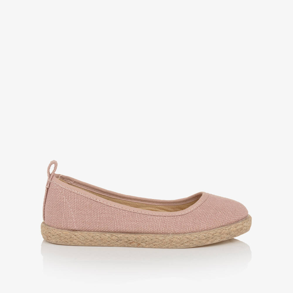 Pisamonas-Girls Pink Canvas Ballerina Shoes with Ribbon Ties | Childrensalon Outlet