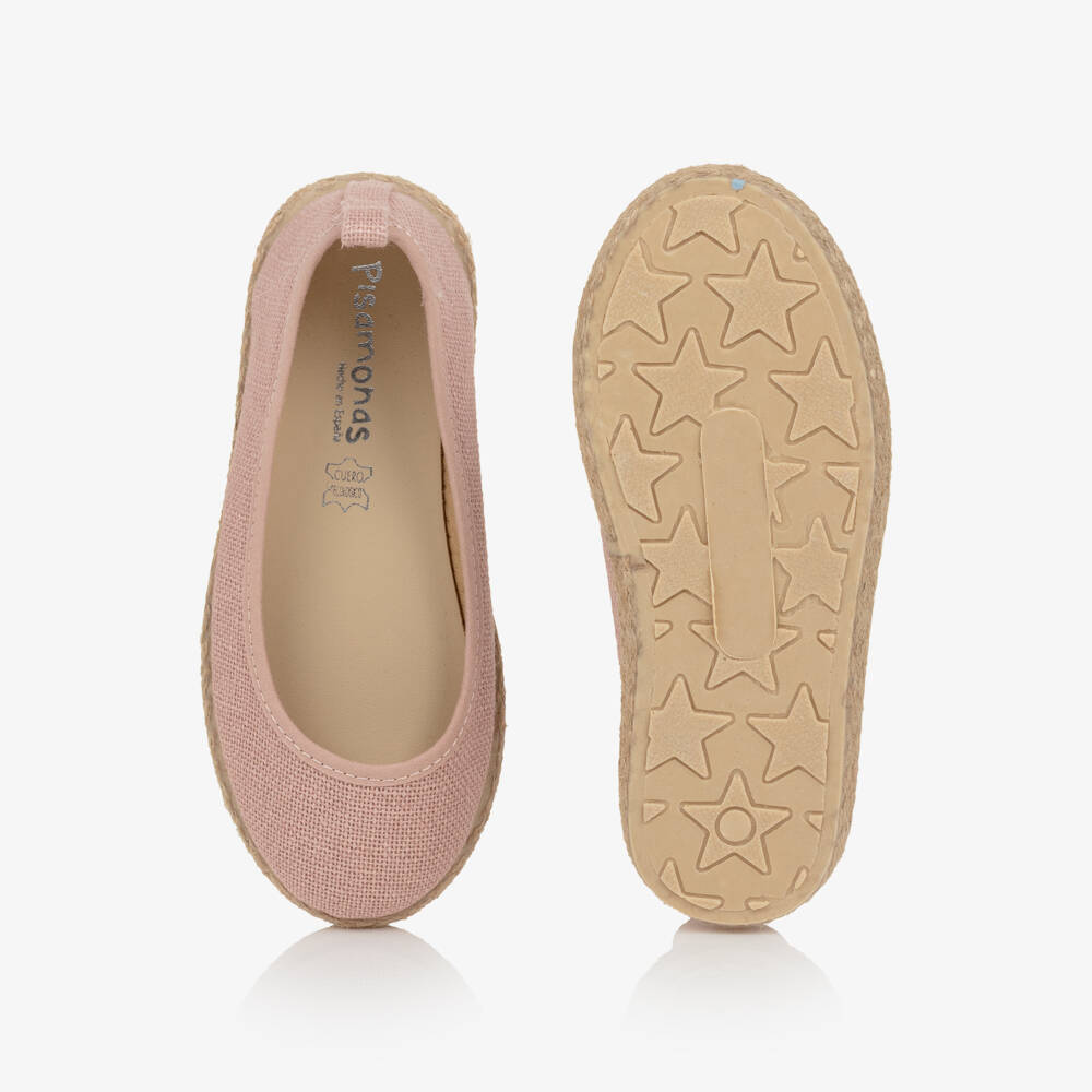 Pisamonas-Girls Pink Canvas Ballerina Shoes with Ribbon Ties | Childrensalon Outlet