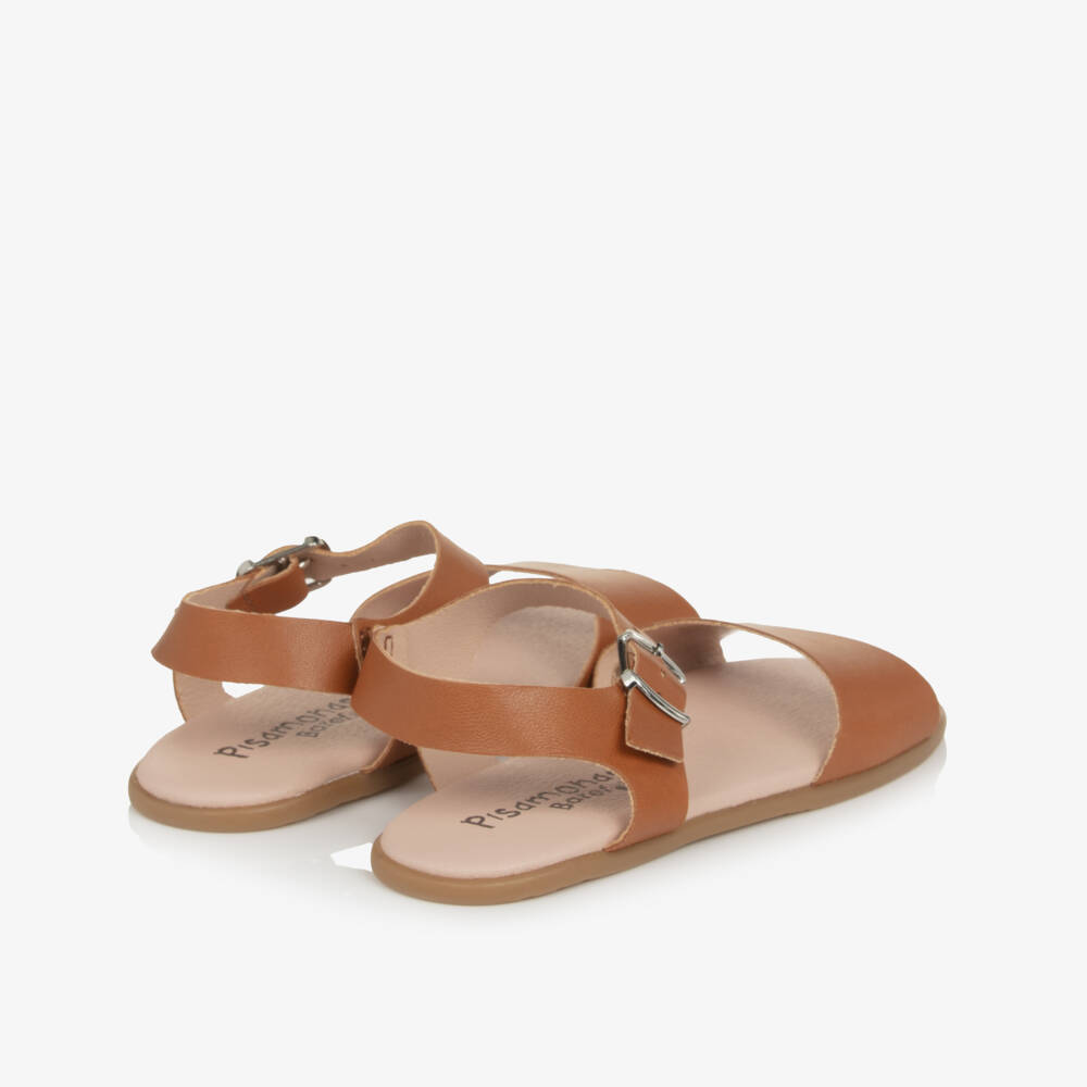 Pisamonas-Girls Tan Brown Leather Barefoot Sandals | Childrensalon Outlet