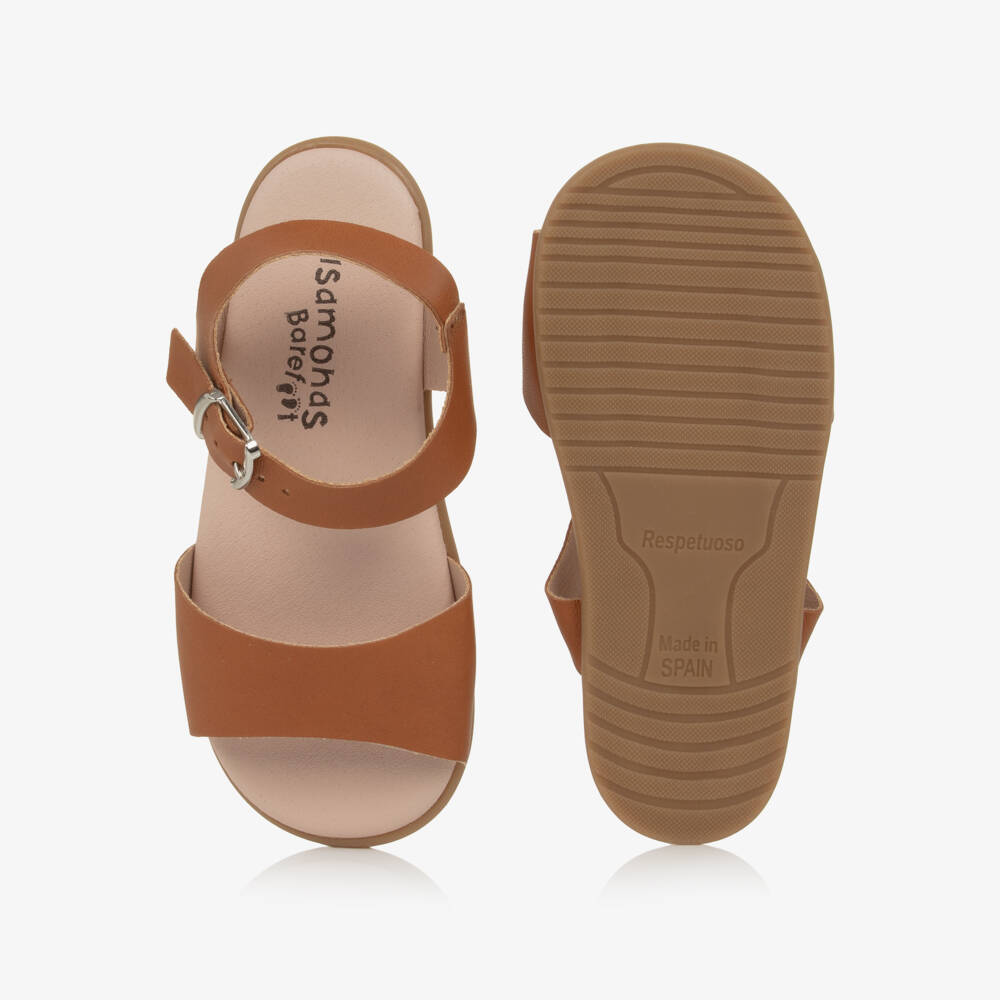 Pisamonas-Girls Tan Brown Leather Barefoot Sandals | Childrensalon Outlet