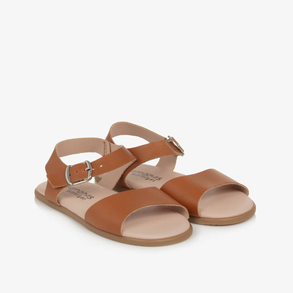 Pisamonas-Girls Tan Brown Leather Barefoot Sandals | Childrensalon Outlet