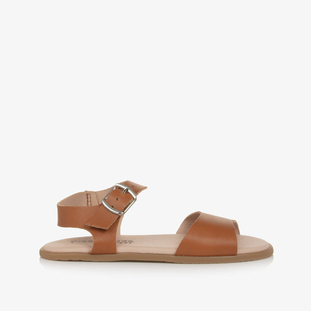 Pisamonas-Girls Tan Brown Leather Barefoot Sandals | Childrensalon Outlet
