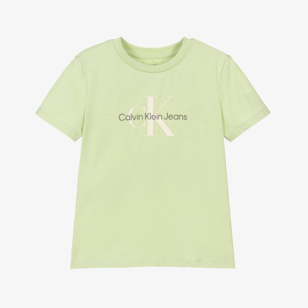 Calvin Klein-Pistachio Green Cotton Monogram Logo T-Shirt | Childrensalon Outlet