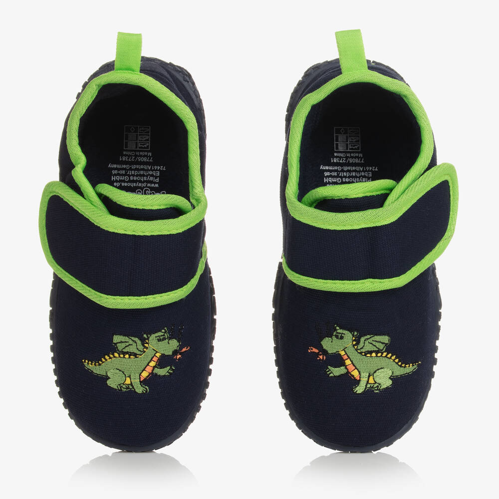Playshoes-Blue & Green Dragon Slippers | Childrensalon Outlet
