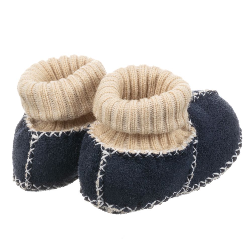Playshoes-Blue Wool-Lined Slippers | Childrensalon Outlet