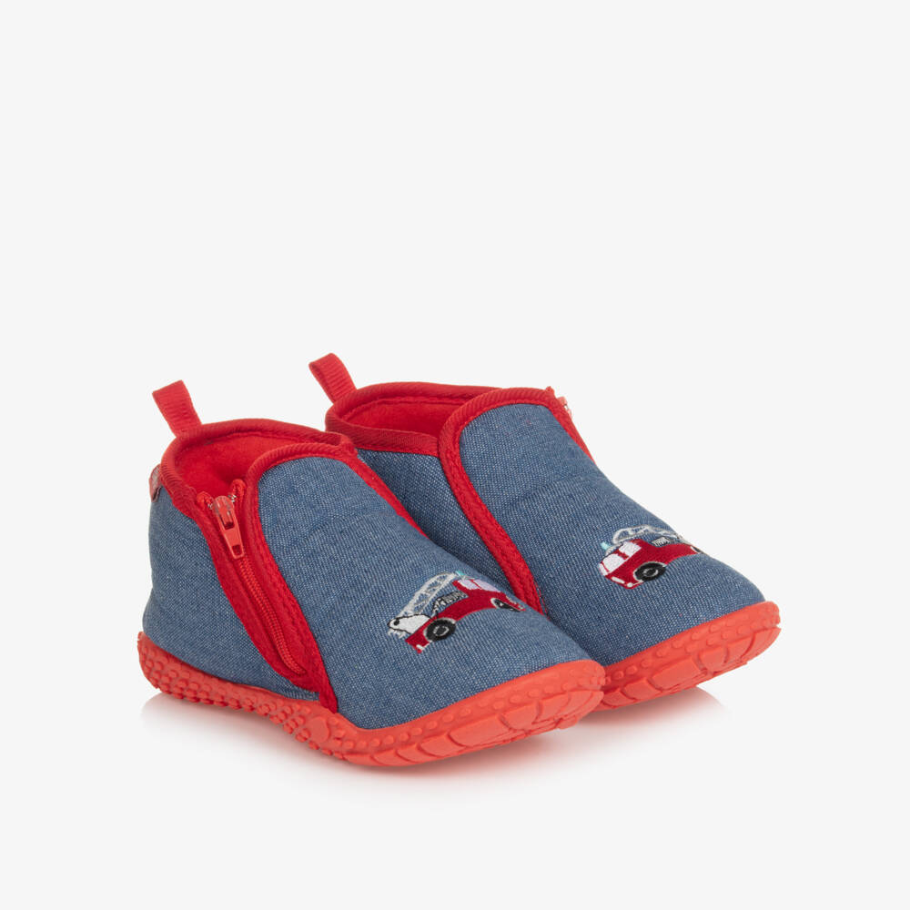 Playshoes-Boys' Denim Fire Truck Slippers | Childrensalon Outlet