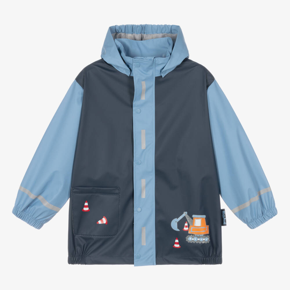 Playshoes-Boys Digger-Themed Blue Raincoat | Childrensalon Outlet