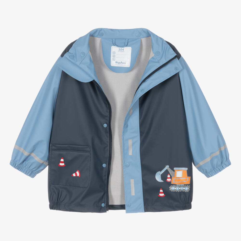 Playshoes-Boys Digger-Themed Blue Raincoat | Childrensalon Outlet