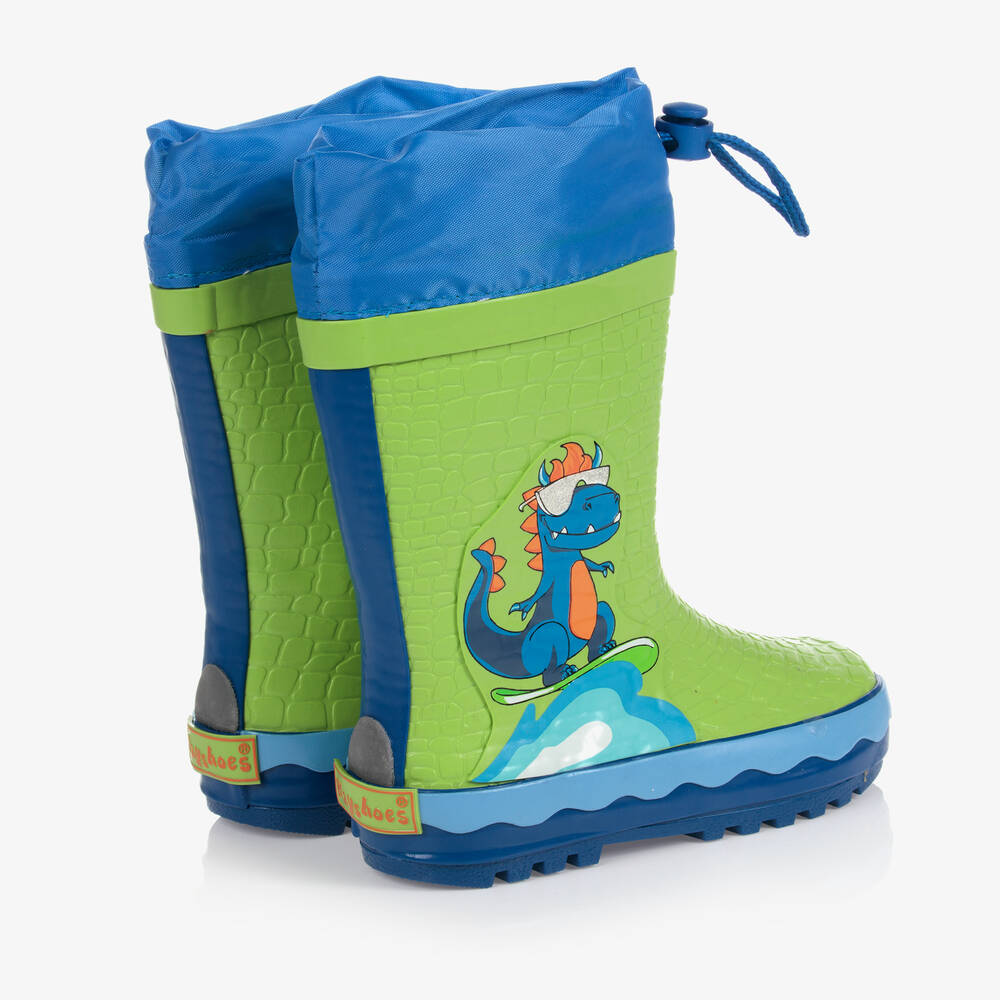 بلاي شوز-بوت واقي من المطر مطاط لون أخضر وأزرق للأولاد | Childrensalon Outlet