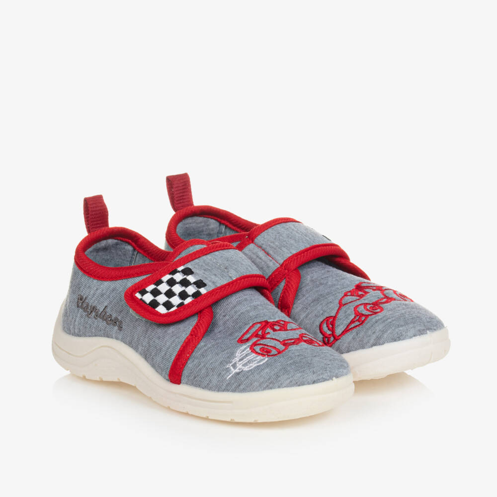 Playshoes-Boys Grey Car Motif Slippers | Childrensalon Outlet