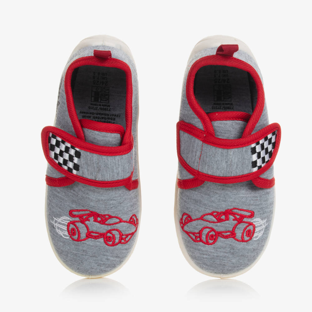 Playshoes-Boys Grey Car Motif Slippers | Childrensalon Outlet