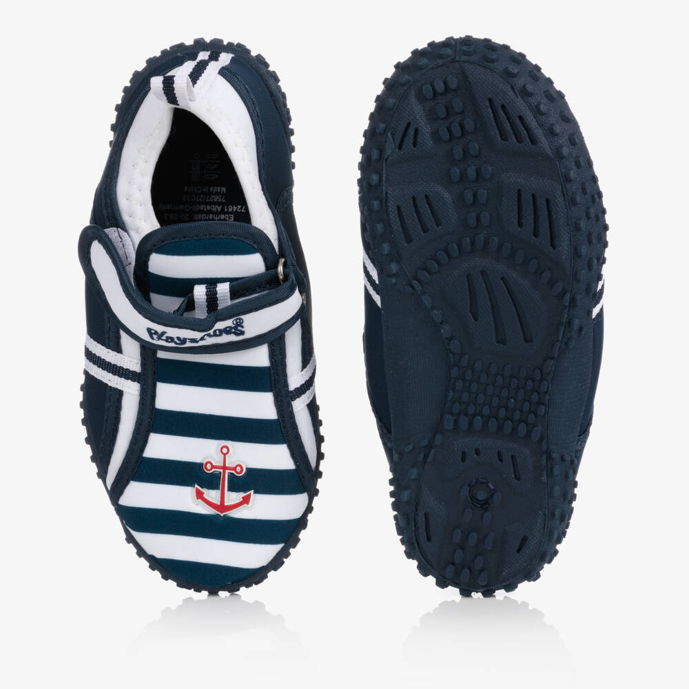 Playshoes-Boys Navy Stripe Aqua Shoes | Childrensalon Outlet