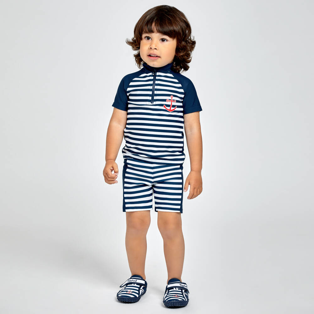 Playshoes-Boys Navy Stripe Aqua Shoes | Childrensalon Outlet