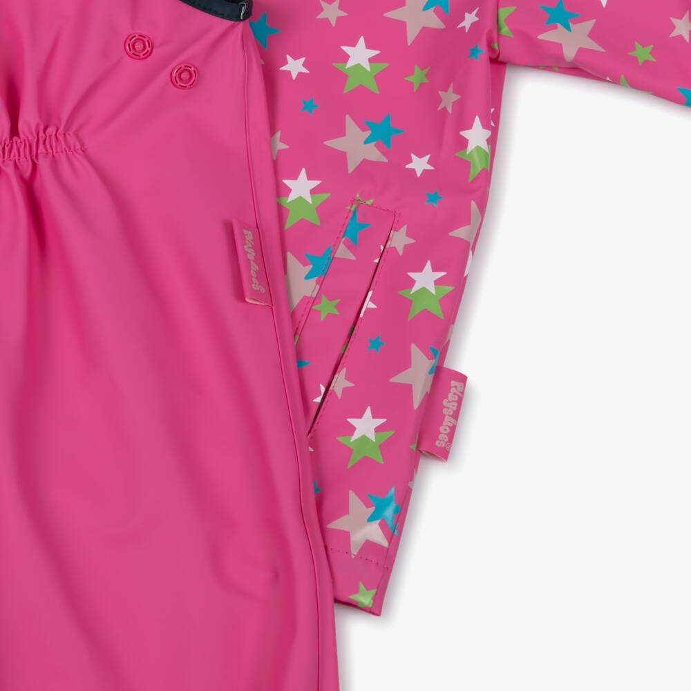 Playshoes-Bright Pink Stars Raincoat & Salopettes Set | Childrensalon Outlet