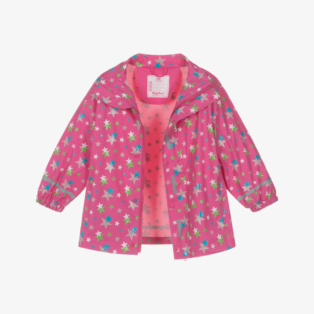 Playshoes-Bright Pink Stars Raincoat & Salopettes Set | Childrensalon Outlet