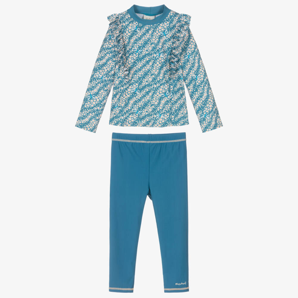 Playshoes-Girls Azure Floral Swimming Costume | Childrensalon Outlet
