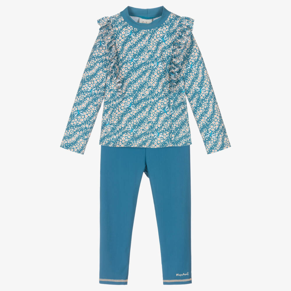 Playshoes-Girls Azure Floral Swimming Costume | Childrensalon Outlet