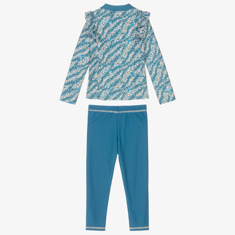 Playshoes-Girls Azure Floral Swimming Costume | Childrensalon Outlet