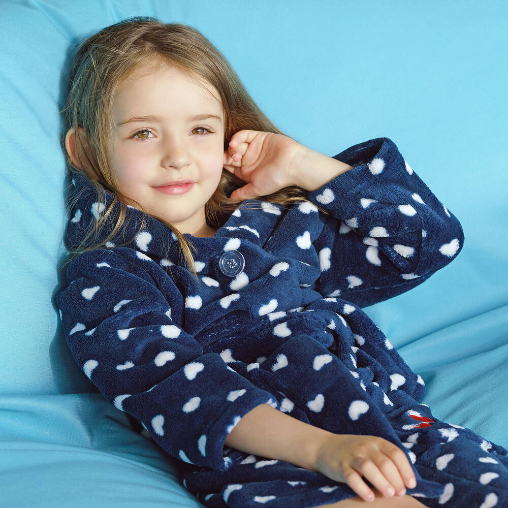 Playshoes Girls Blue Fleece Dressing Gown Childrensalon Outlet