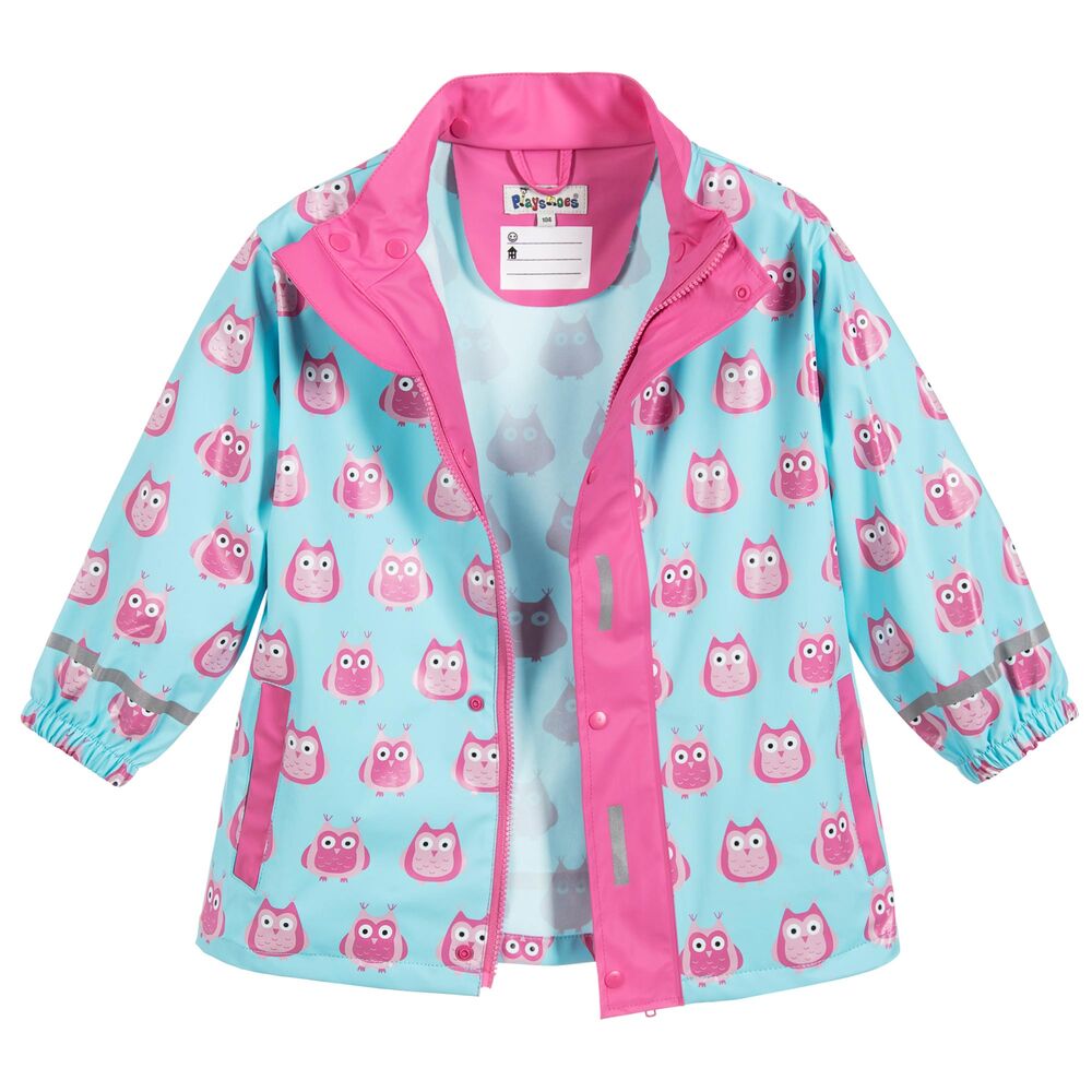 Playshoes-Girls Blue & Pink Owl Raincoat | Childrensalon Outlet