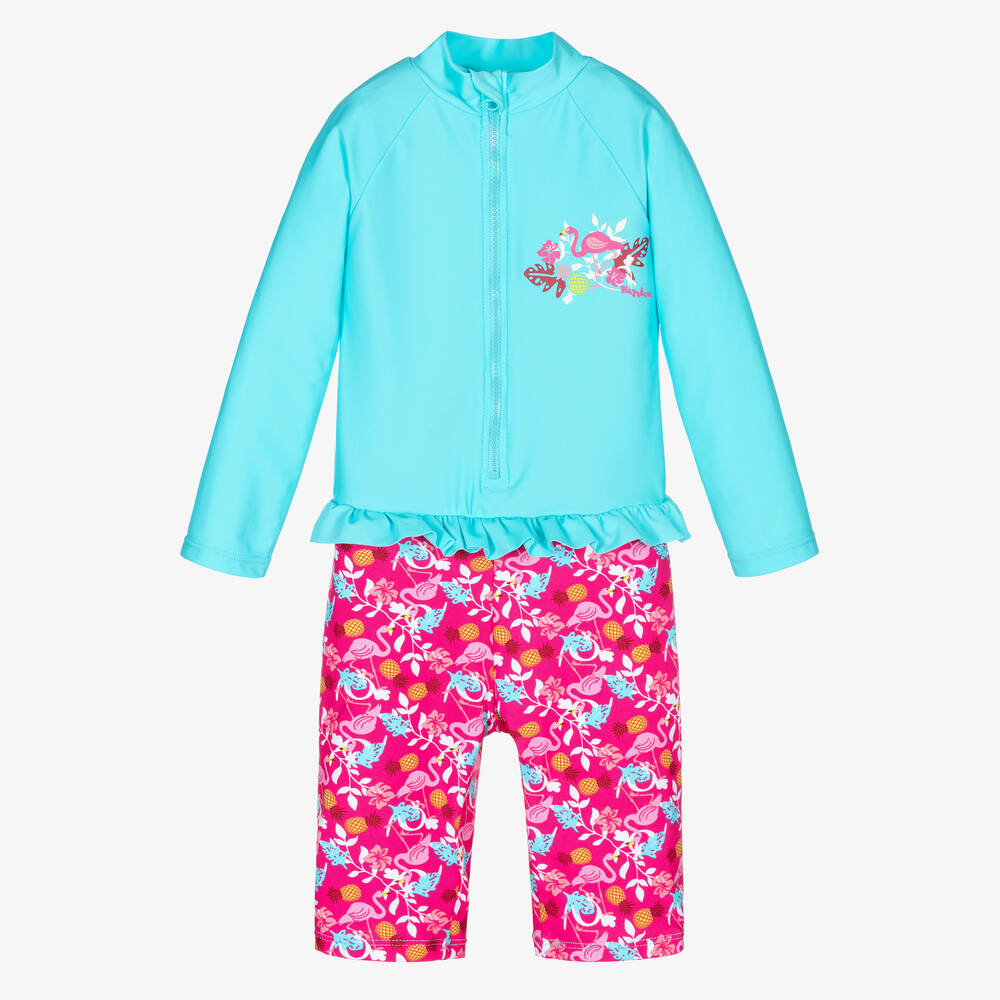 Playshoes-Girls Blue & Pink Sun Suit (UPF50+) | Childrensalon Outlet