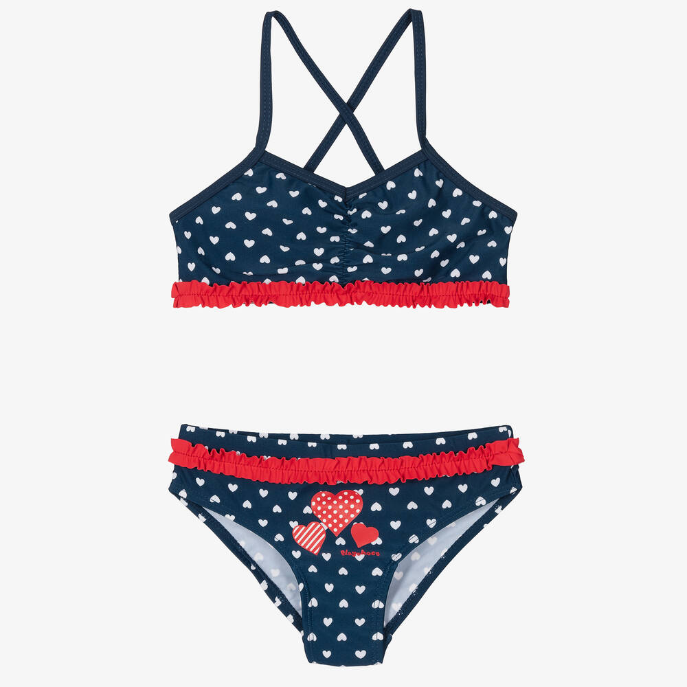 Playshoes-Girls Blue & Red Hearts Bikini | Childrensalon Outlet