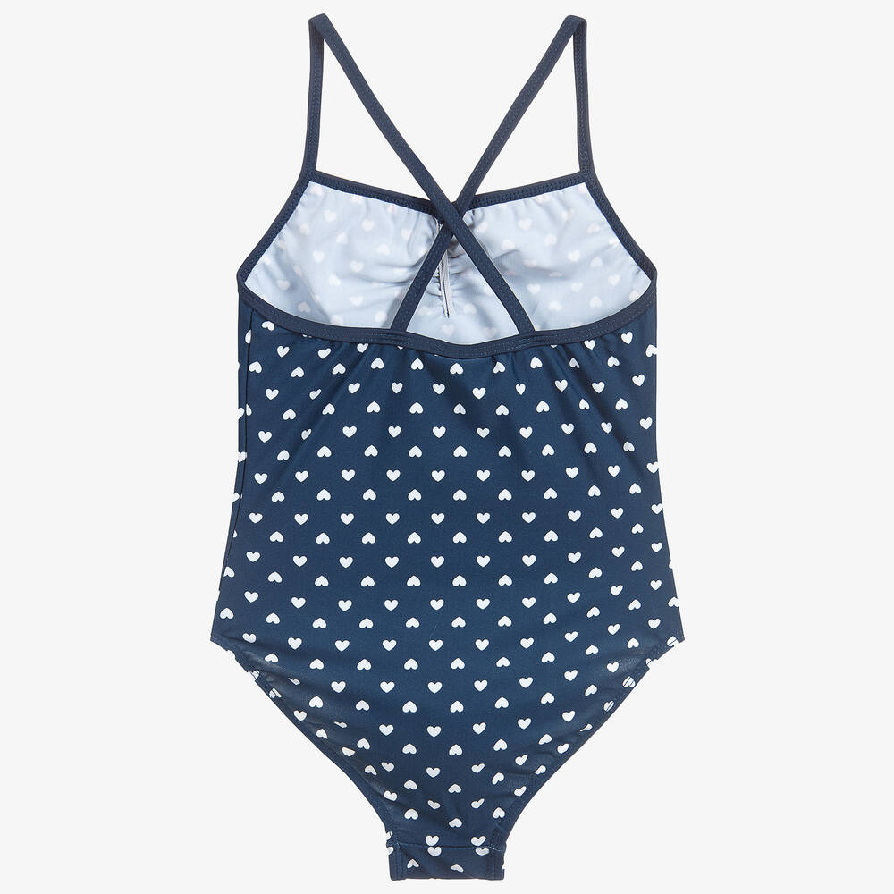 Playshoes-Girls Blue & Red Hearts Swimsuit (UPF50+) | Childrensalon Outlet