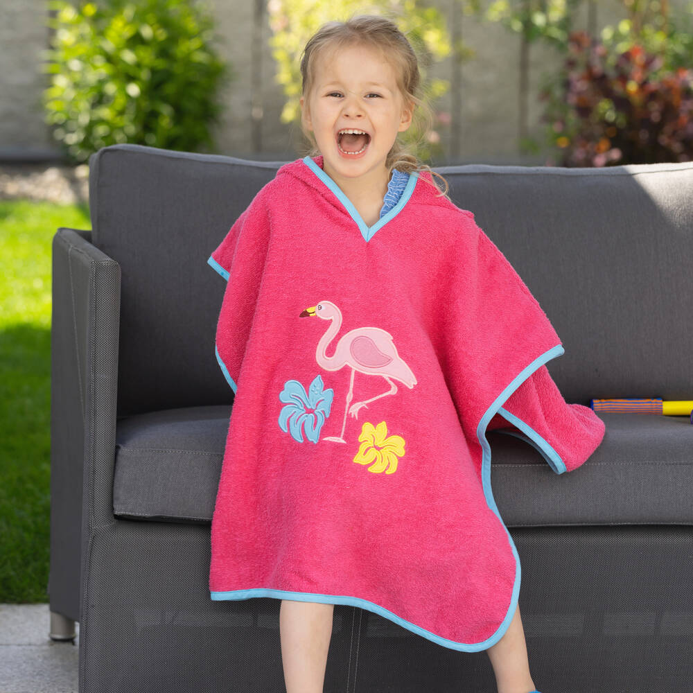 Playshoes-Girls Flamingo Pink Hooded Towel | Childrensalon Outlet