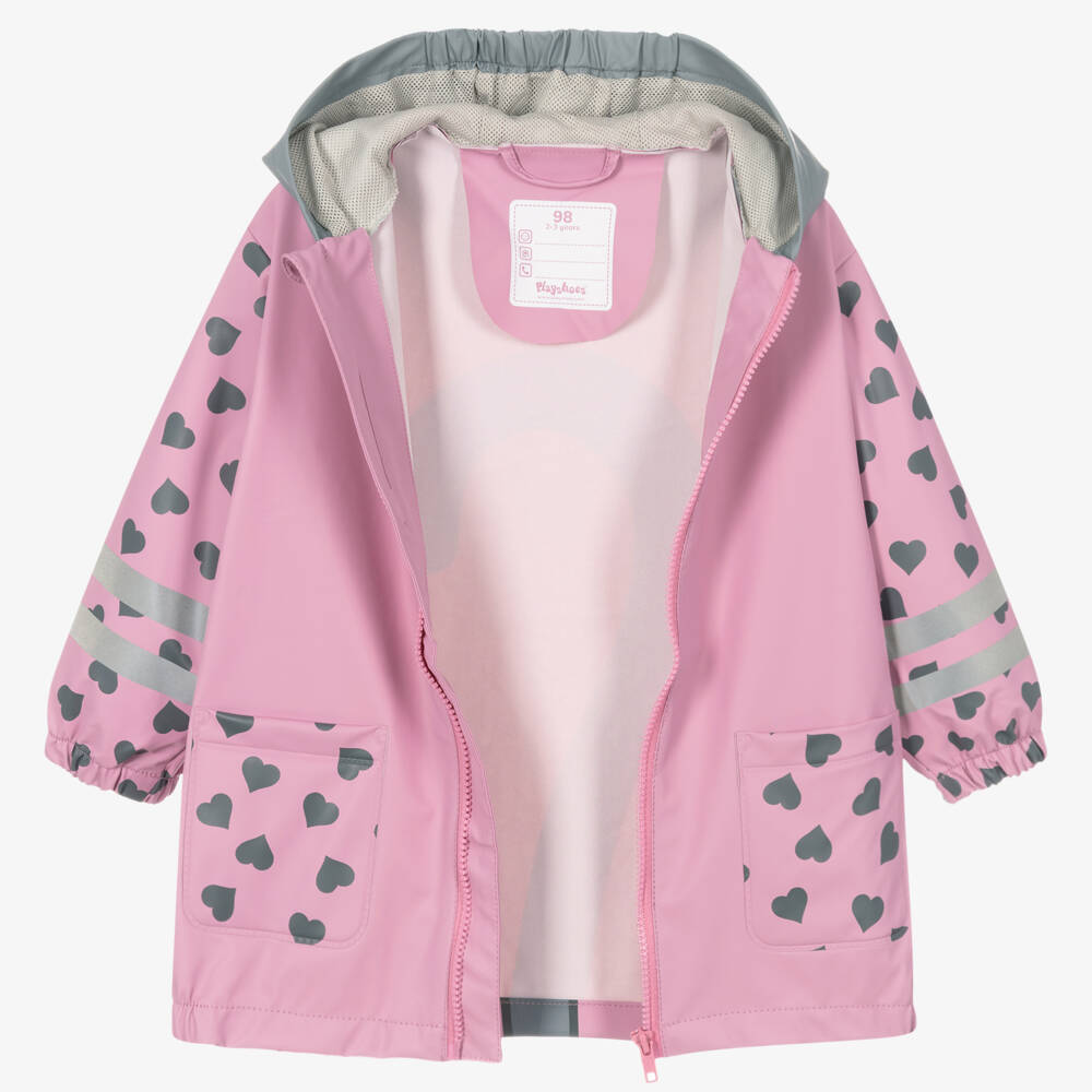Playshoes-Girls Pink & Heart Raincoat | Childrensalon Outlet