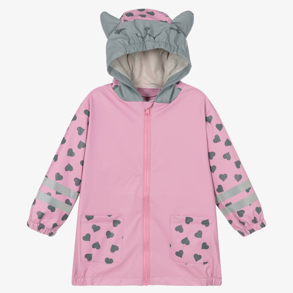 Playshoes-Girls Pink & Heart Raincoat | Childrensalon Outlet