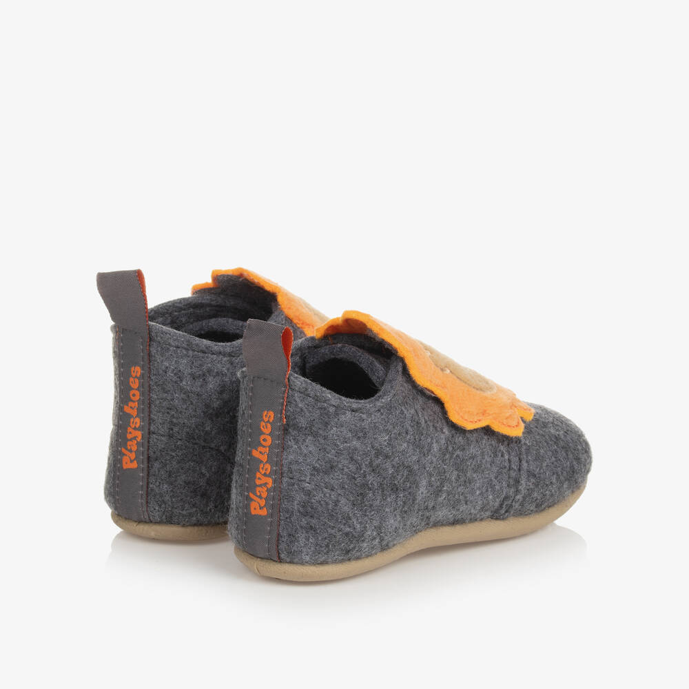Playshoes-Grey Lion Slippers with Velcro | Childrensalon Outlet