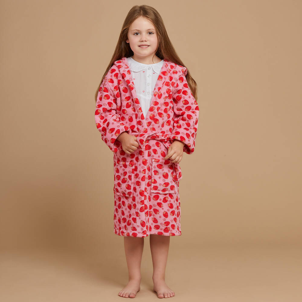 Playshoes-Pink Strawberry Fleece Dressing Gown | Childrensalon Outlet
