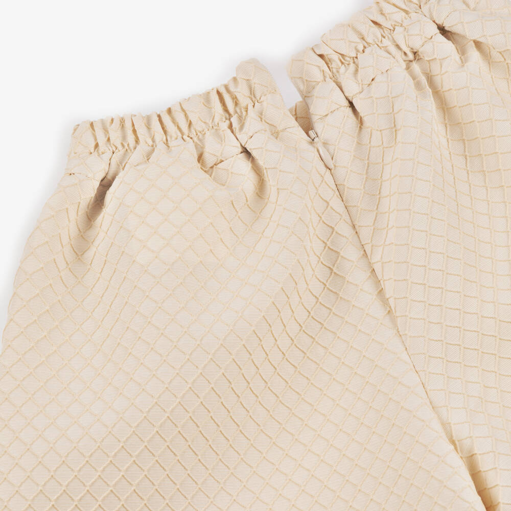 POCA & POCA-Girls Beige Textured Wide-Leg Trousers | Childrensalon Outlet