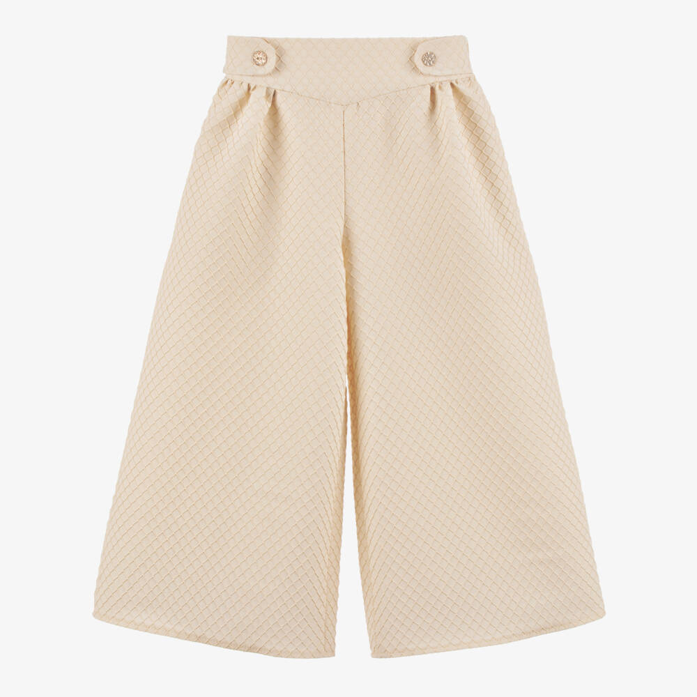POCA & POCA-Girls Beige Textured Wide-Leg Trousers | Childrensalon Outlet