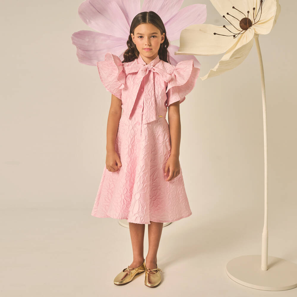 POCA & POCA-Платье из жаккарда с цветочным узором для девочек в розовом цвете | Childrensalon Outlet