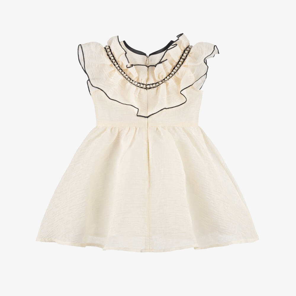 POCA & POCA-Girls Ivory & Black Textured Georgette Dress | Childrensalon Outlet