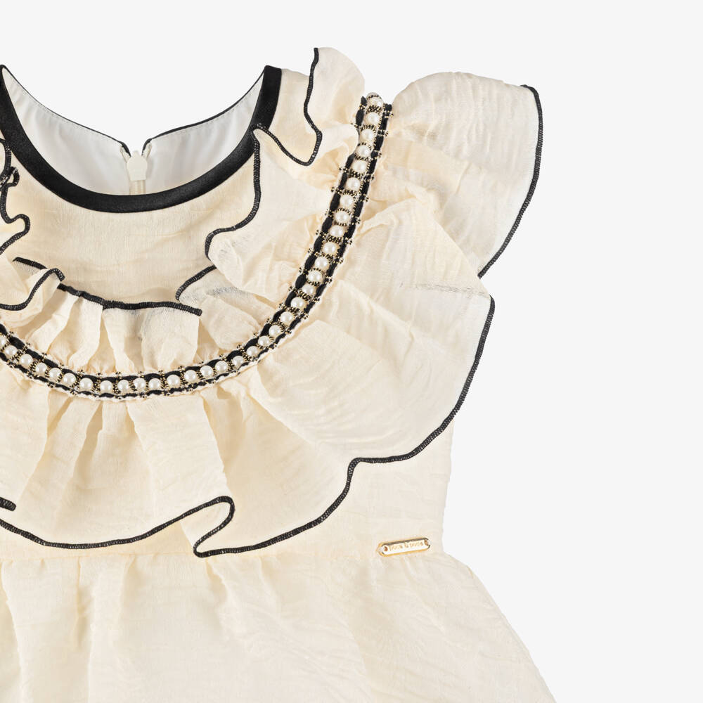 POCA & POCA-Girls Ivory & Black Textured Georgette Dress | Childrensalon Outlet