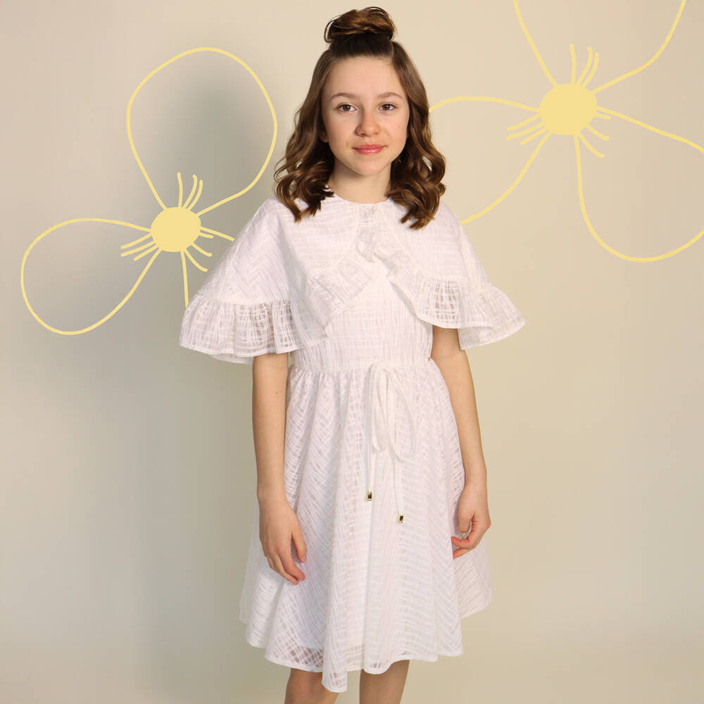 POCA & POCA-Girls Ivory Cape-Style Embroidered Tulle Dress | Childrensalon Outlet