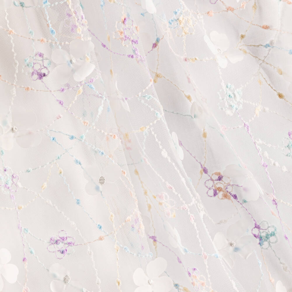 POCA & POCA-Girls Ivory Embroidered Tulle Dress with Floral Appliqués | Childrensalon Outlet