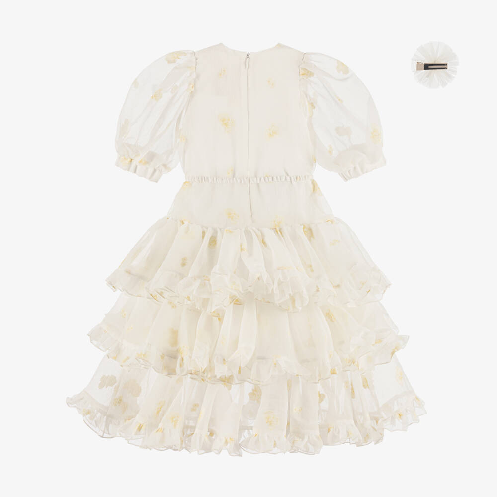 POCA & POCA-Кремовый цветочный ансамбль из органзы для девочек | Childrensalon Outlet
