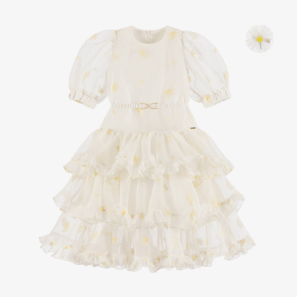 POCA & POCA-Girls Ivory Floral Organza Ensemble | Childrensalon Outlet