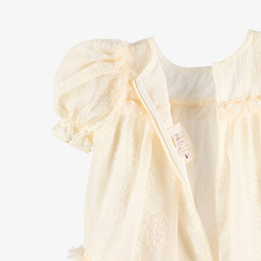 POCA & POCA-Girls Ivory Georgette Dress with Embroidered Flowers | Childrensalon Outlet