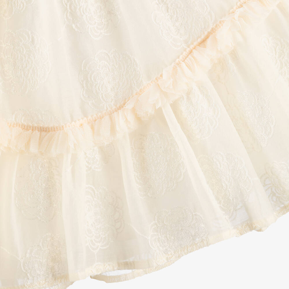 POCA & POCA-Girls Ivory Georgette Dress with Embroidered Flowers | Childrensalon Outlet