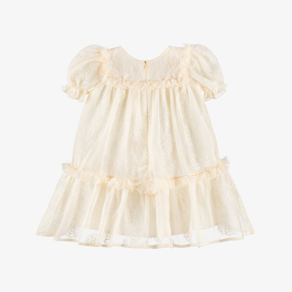 POCA & POCA-Girls Ivory Georgette Dress with Embroidered Flowers | Childrensalon Outlet