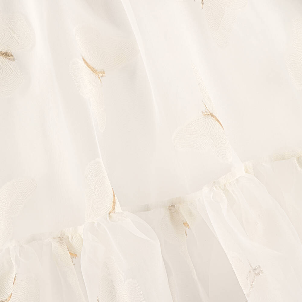 POCA & POCA-Girls Ivory Georgette Jacquard Dress with Butterflies | Childrensalon Outlet