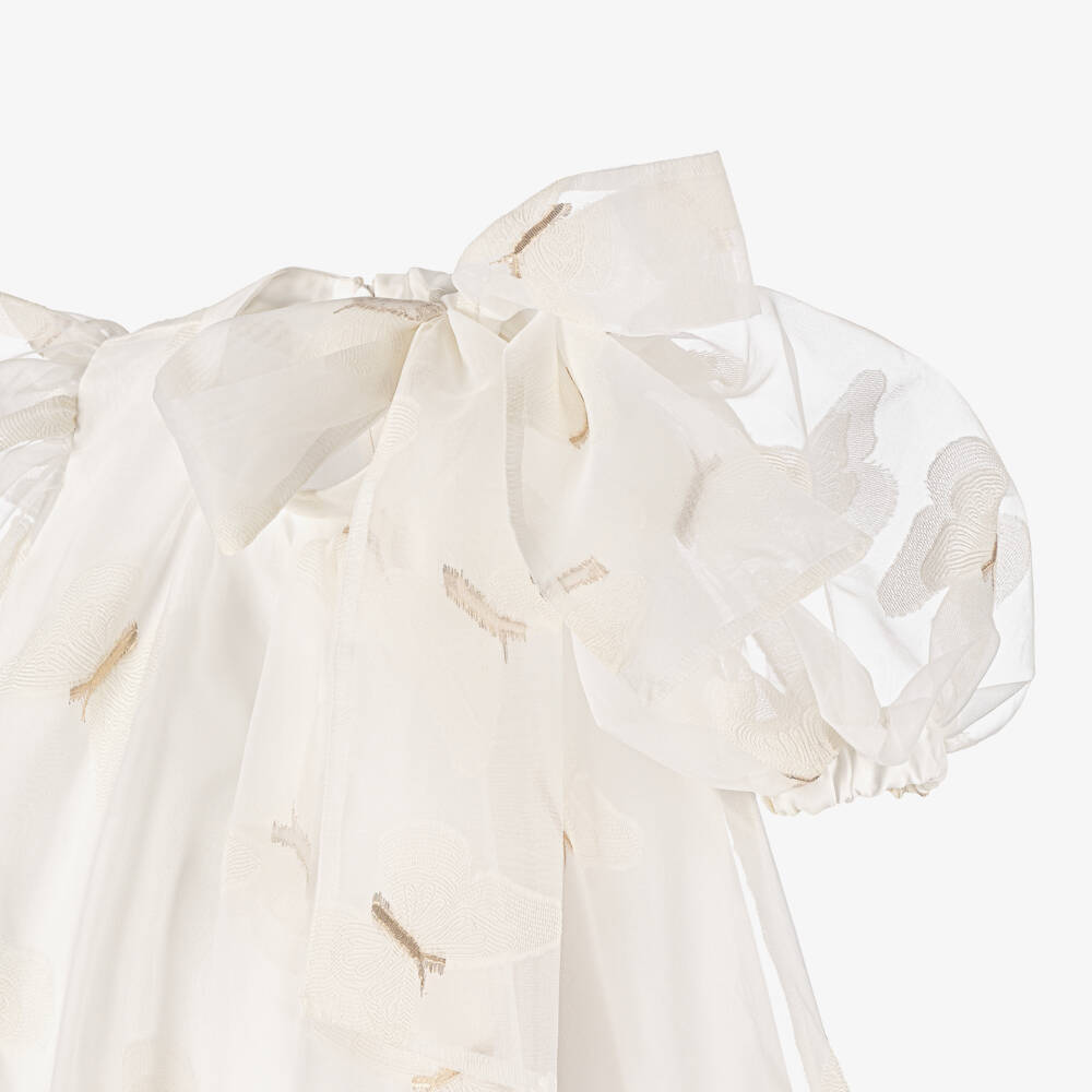 POCA & POCA-Girls Ivory Georgette Jacquard Dress with Butterflies | Childrensalon Outlet