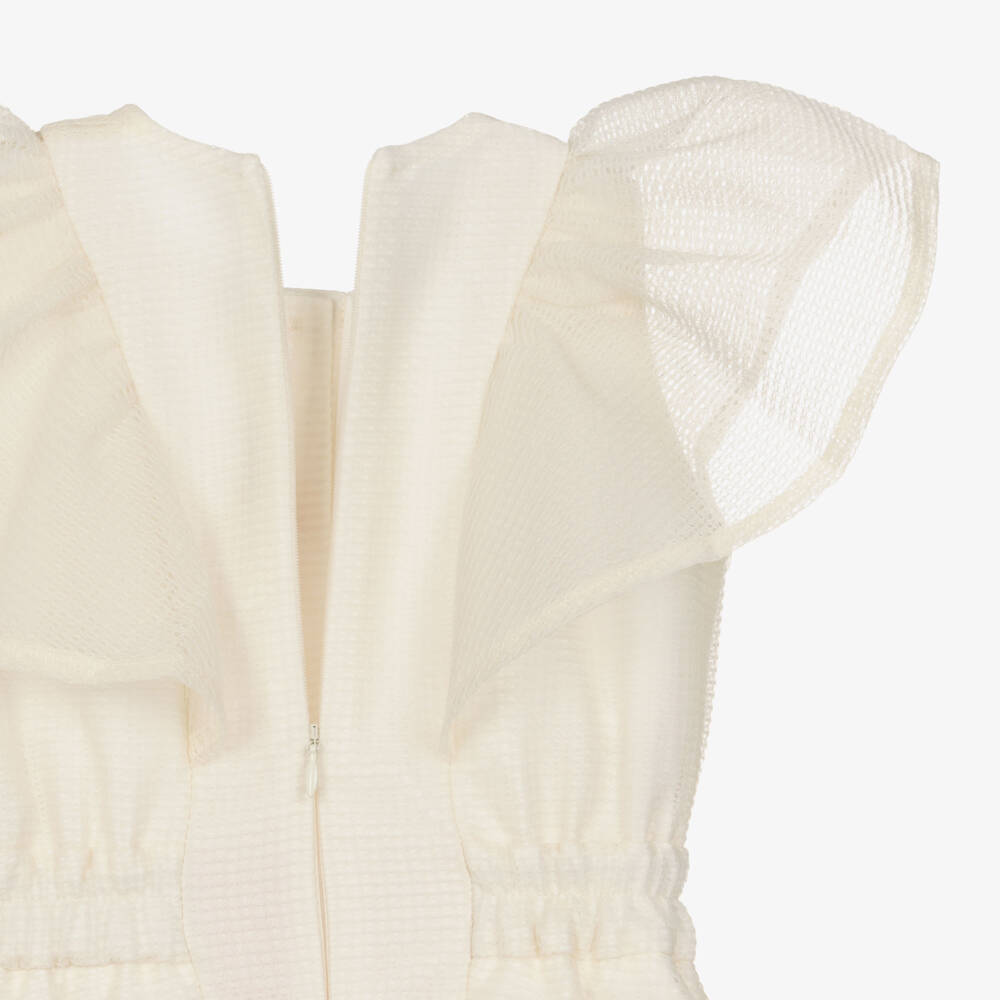 POCA & POCA-Girls Ivory Mesh Dress with Ruffle Sleeves | Childrensalon Outlet