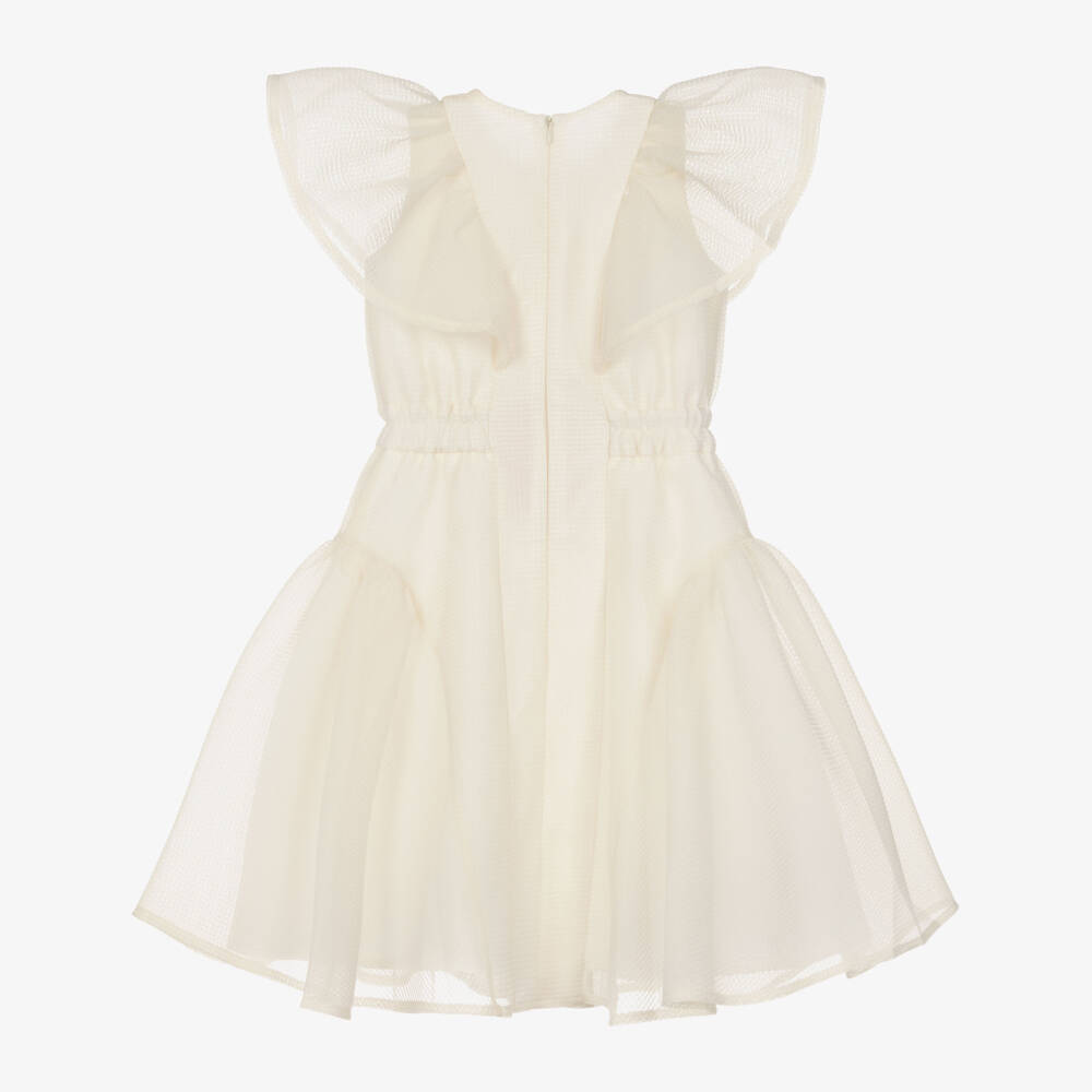 POCA & POCA-Girls Ivory Mesh Dress with Ruffle Sleeves | Childrensalon Outlet